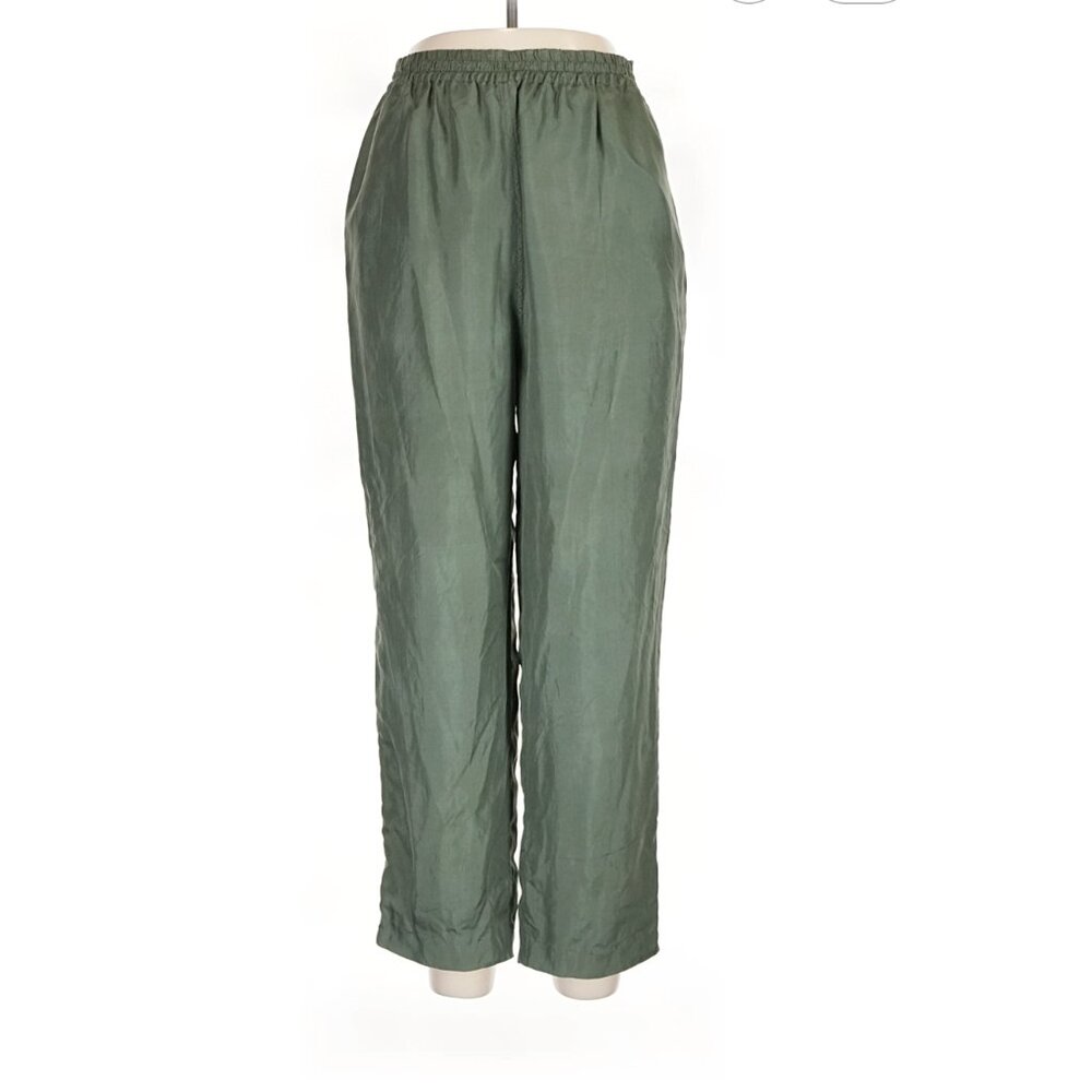 STUNT SPORTS 100% silk green boyfriend, high rise drawstring waist Pants Large